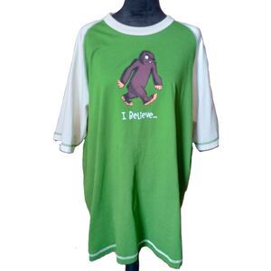 Lazy One Men's Size XLarge "I Believe" Big Foot Green Baseball T-Shirt
